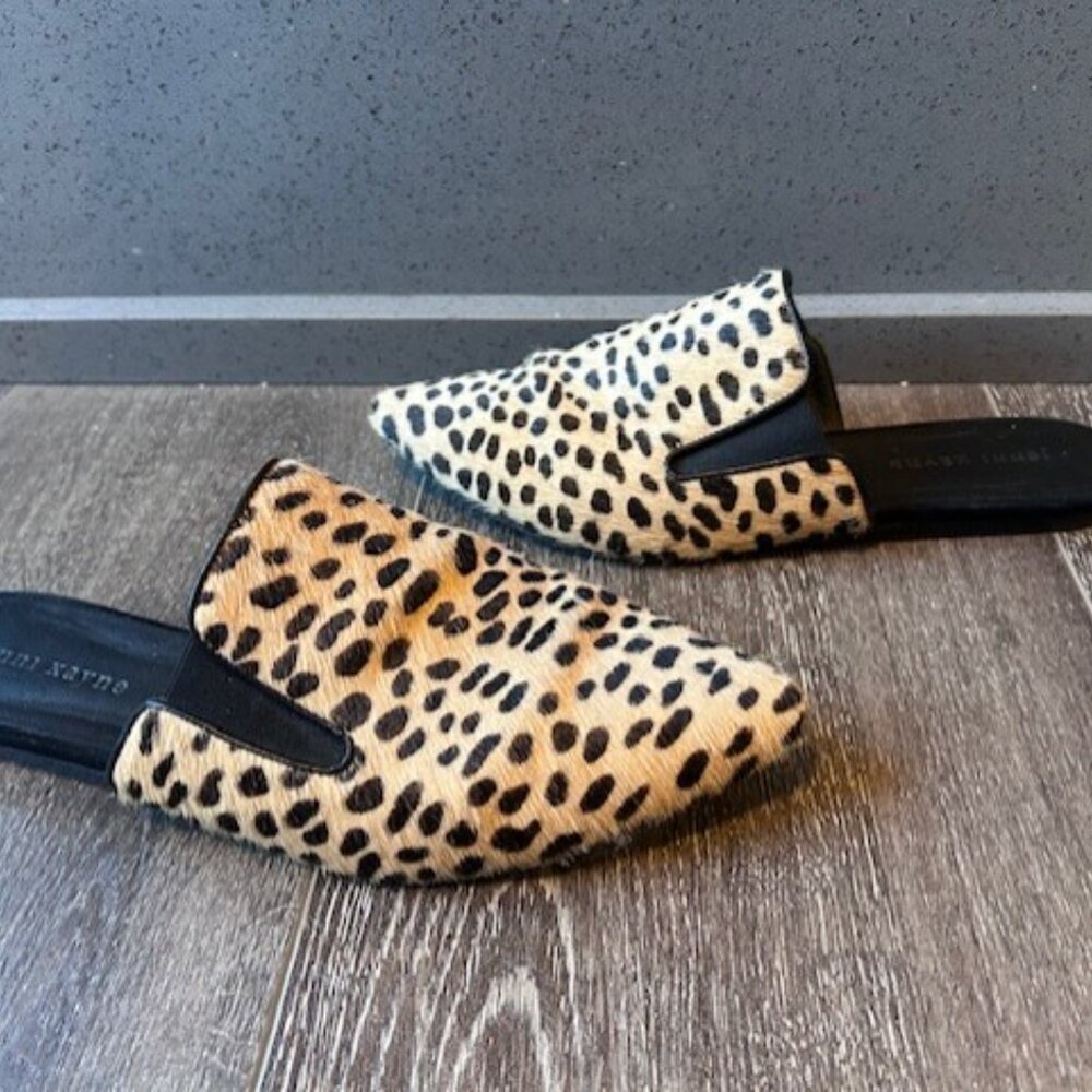 Jenni Kayne Pony Hair Mule Womens 39 /9 US Cheetah Slip On Point Toe Flat - Picture 2 of 10
